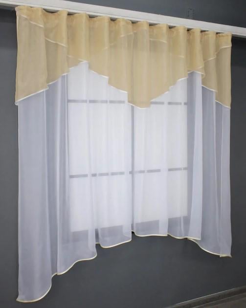 Гардина с аркой/ламбрекеном на кухню 270х170 см Белый/Бежевый (025к) - фото 5