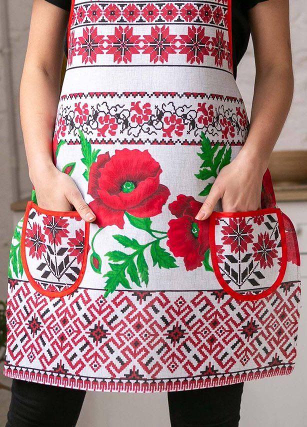 Фартук с перчаткой и прихваткой для кухни с орнаментом 55х73 см Белый/Красный (П4К-fartuh0017) - фото 2