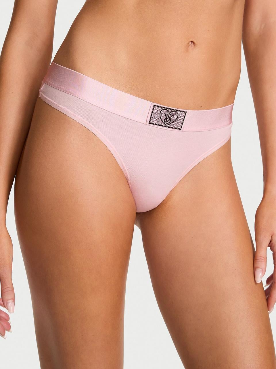 Трусики женские Victoria's Secret Logo Cotton Heart Shine Patch Thong L Розовый (293779542274)
