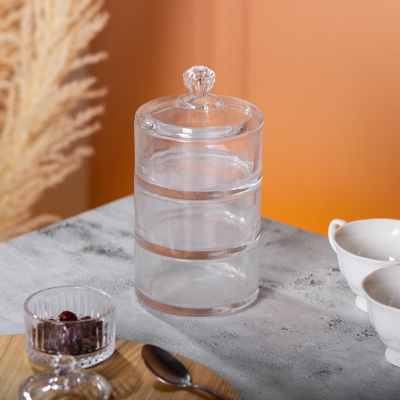 Конфетница трехъярусная стеклянная с крышкой HP-YH-22 Ø 10 см (A-033625) - фото 5
