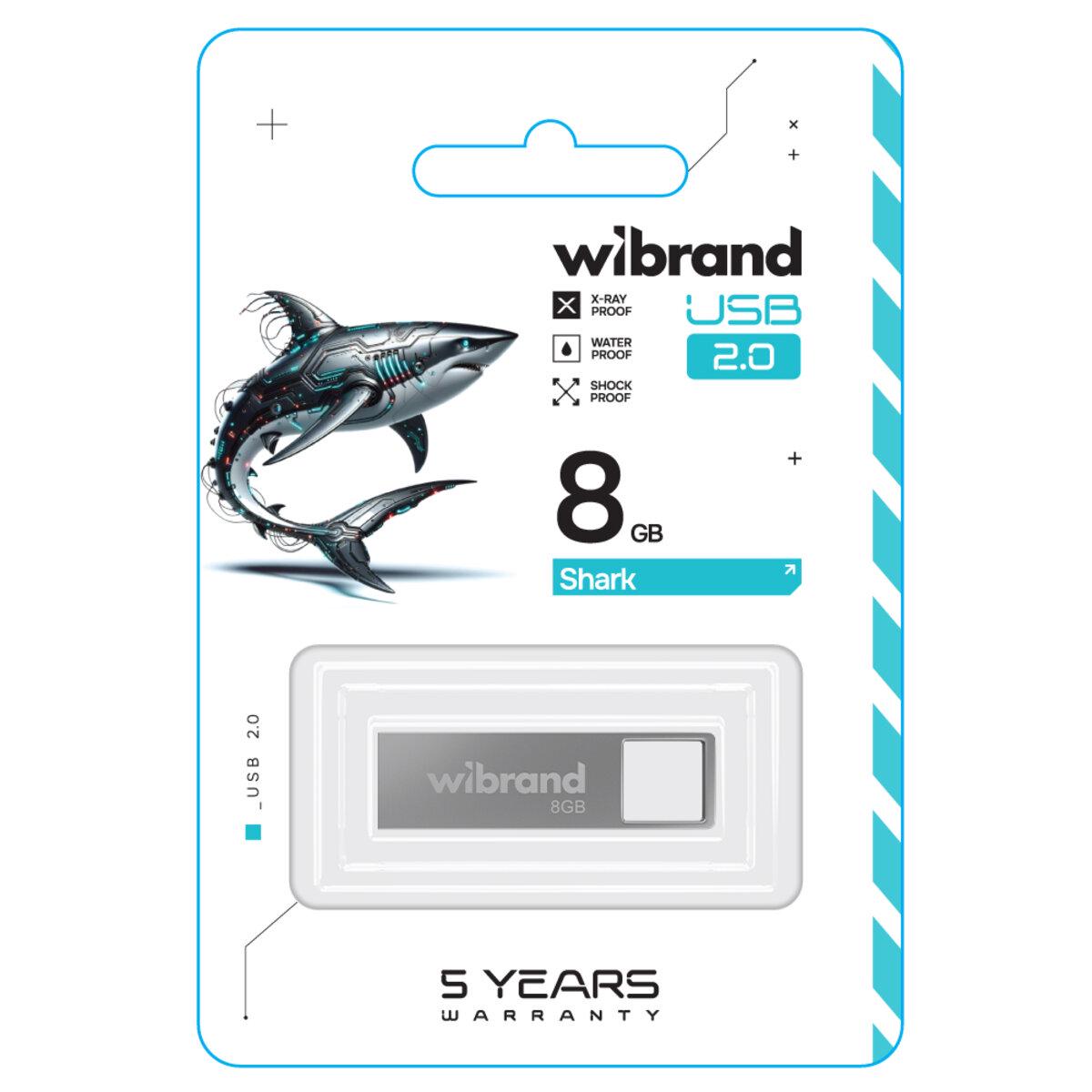 Флеш-пам'ять USB Wibrand WI2.0/SH8U4S Shark 8 Гб Silver - фото 2