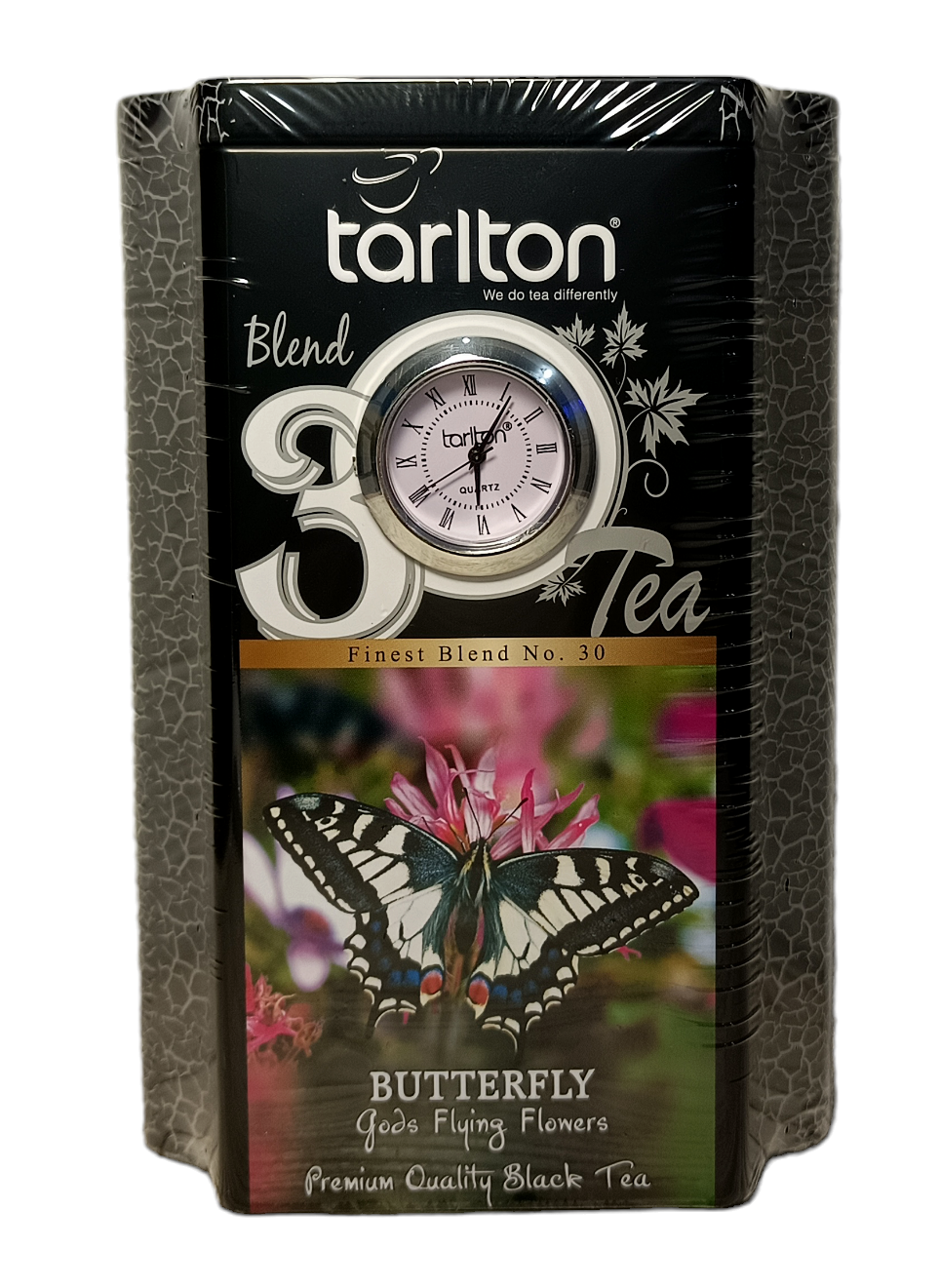 Чай Tarlton Blend Butterfly черный цейлонский листовой cупер ПЕКОЕ в металлической банке с часами 200 г (58854)