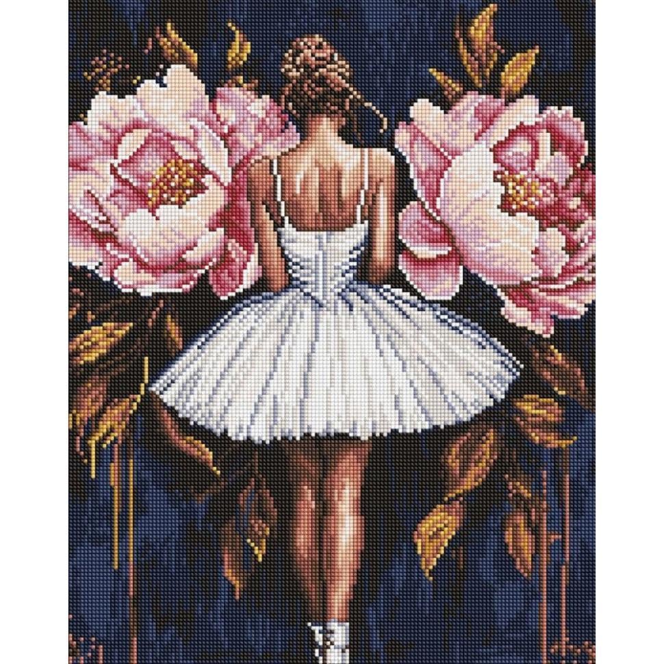 Алмазная мозаика Ideyka Балерина с розовыми пионами 40x50 см (AMO8346)