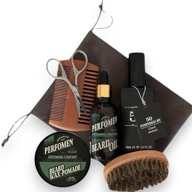 Набор для ухода за бородой и телом PerfomeN шампунь/воск/парфюм Creed Aventus (0007МВ)