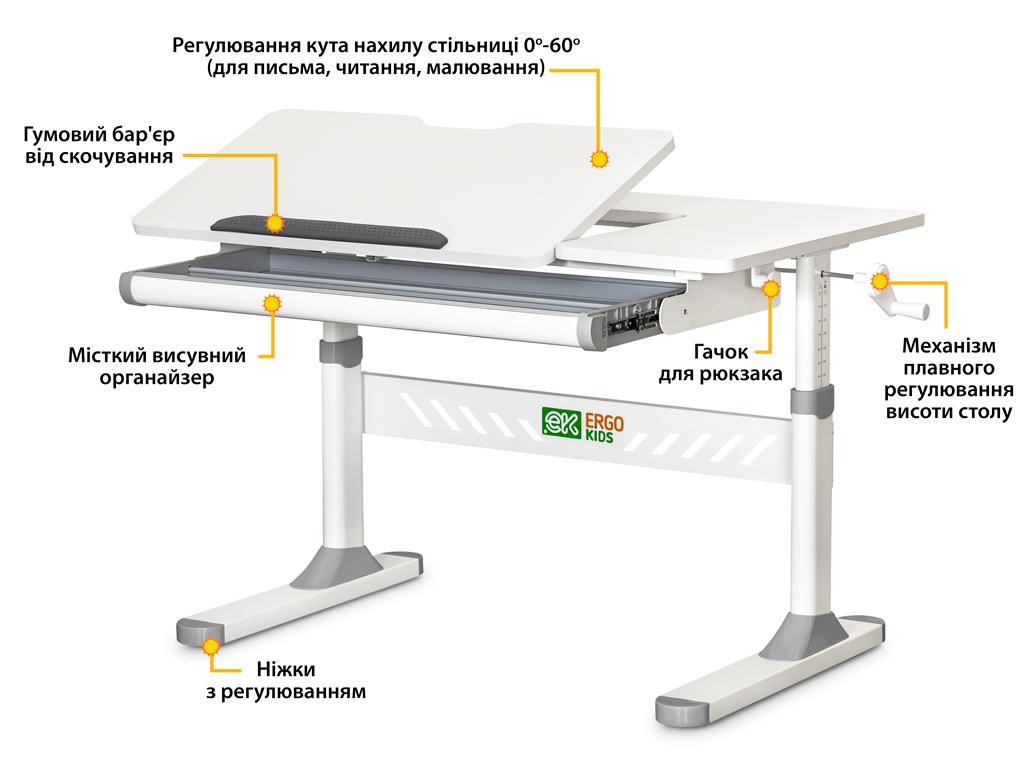 Парта детская школьная Ergokids TH-310 BD C-3 с тумбой Серый (TH-310/BD C3_GREY) - фото 2