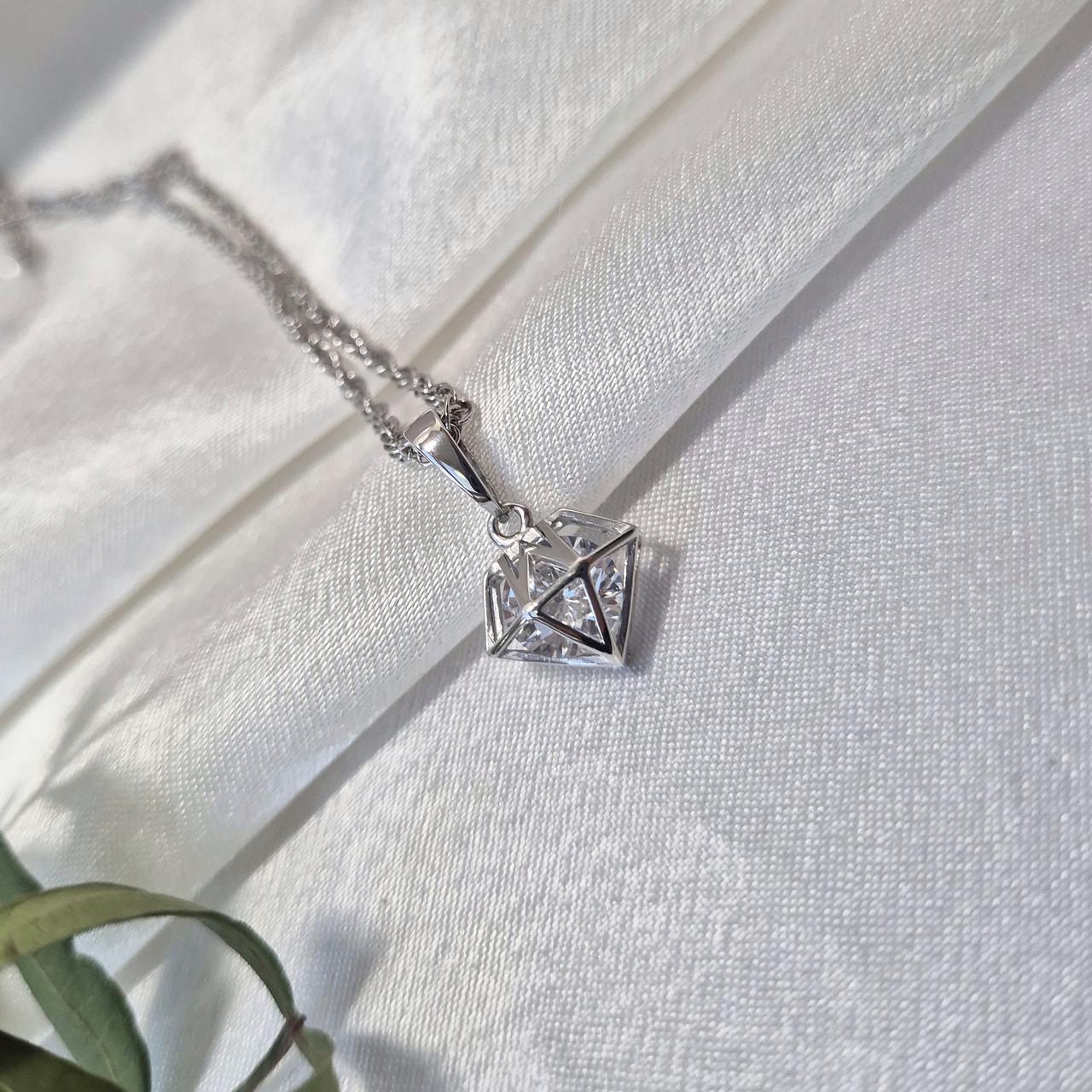 Подвеска бриллиант с белым камнем серебро 925 пробы родированное 1,32 г (лк0145рп)