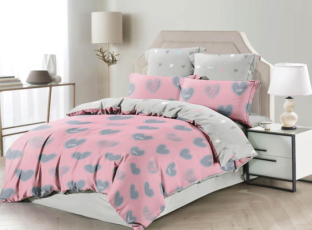 Комплект постельного белья Family двуспальный Сердца Бязь голд 9984402 Розовый (DR010461)