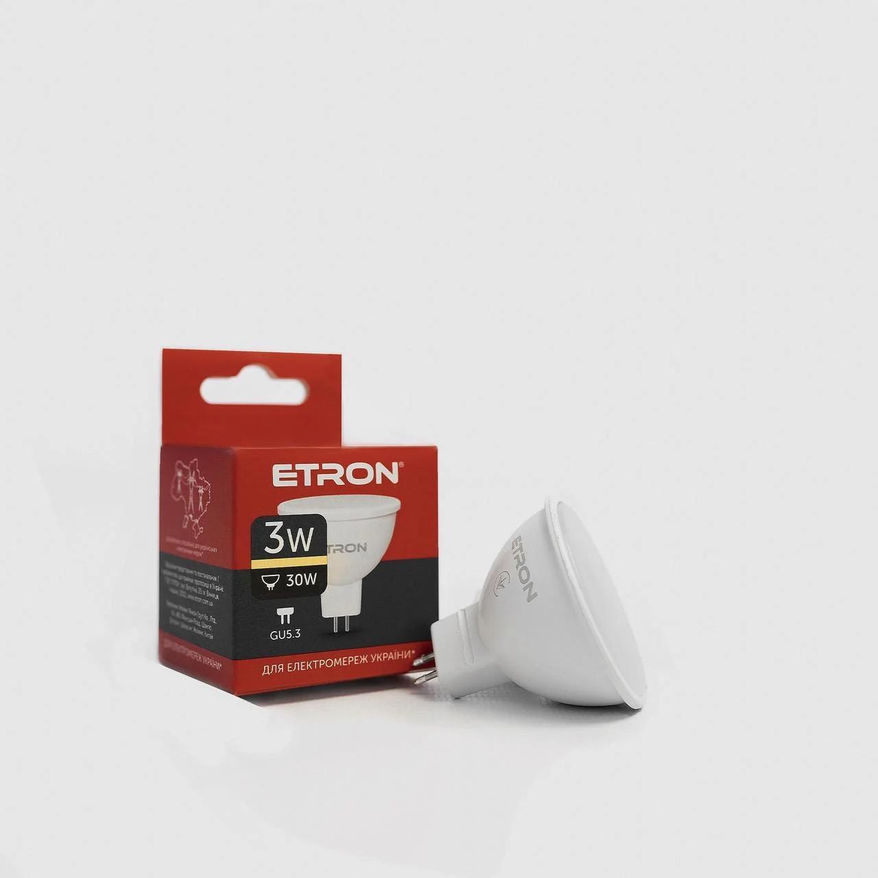 Світлодіодна лампа ETRON 3W MR16 3000K 220V GU5.3 Теплий білий (1-ELP-063)