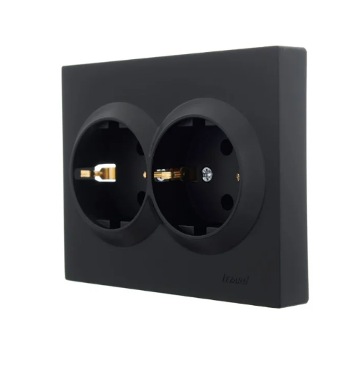 Розетка двойная Lezard Vesna с заземлением Черный (26404209)