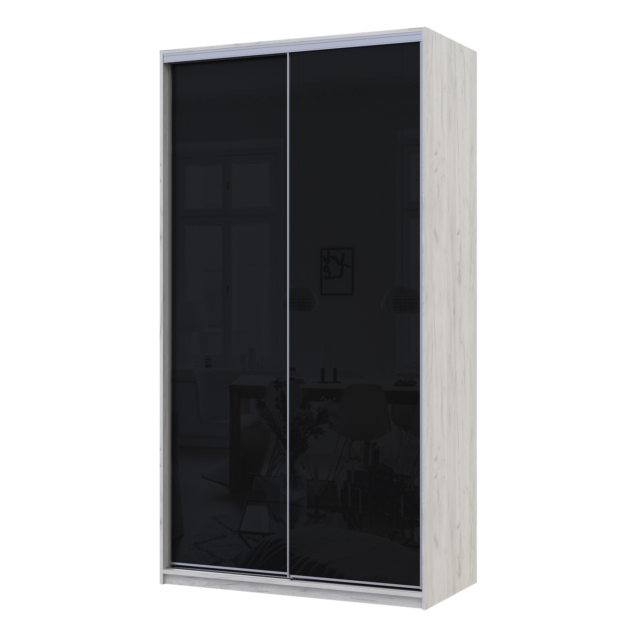Шафа-купе Сіті Лайт Слім 120х60х225 см Біле Дерево/Чорне скло (44900298)