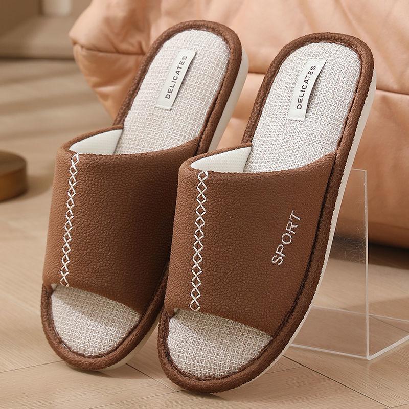 Тапочки льняные с открытым носком Sport 46/47 30 см Коричневый - фото 3