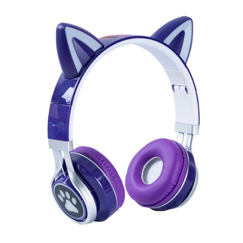 Наушники детские Кошачьи Ушки 15ME Bluetooth с подсветкой и плеером Violet (1491abe0)