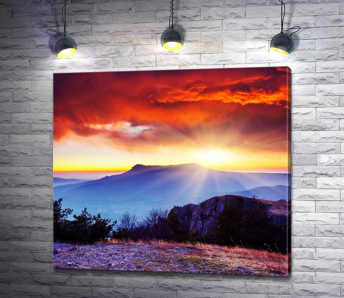 Картина ArtPoster Утреннее солнце встает из-за горной вершины 50x45 см Модуль №1 (002569)