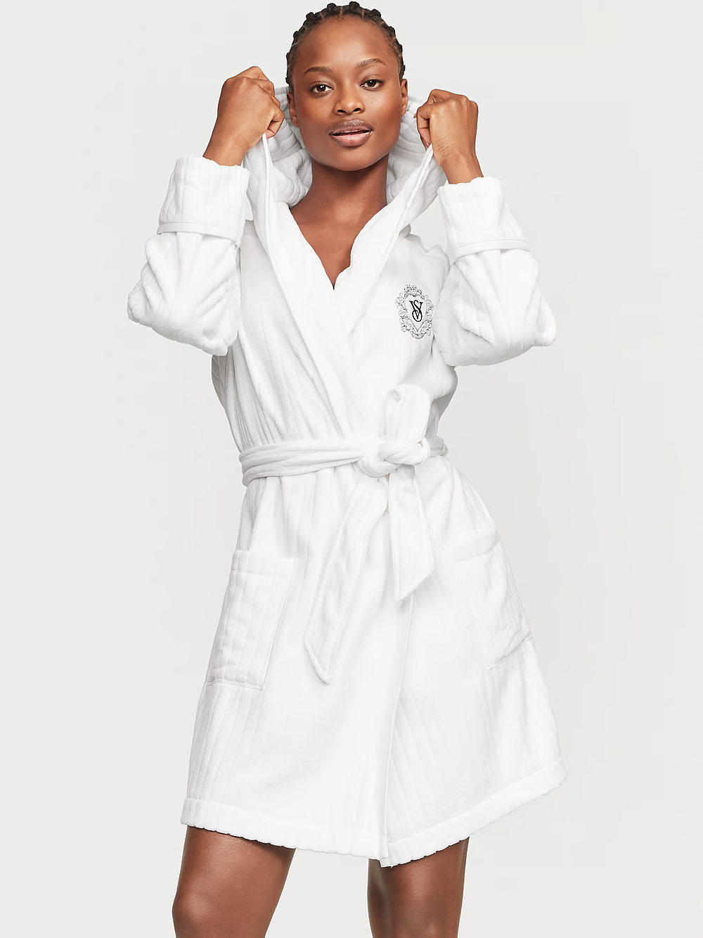 Халат жіночий Victoria's Secret Terry Hooded Short Robe бавовняний махровий M/L Білий (21174266)