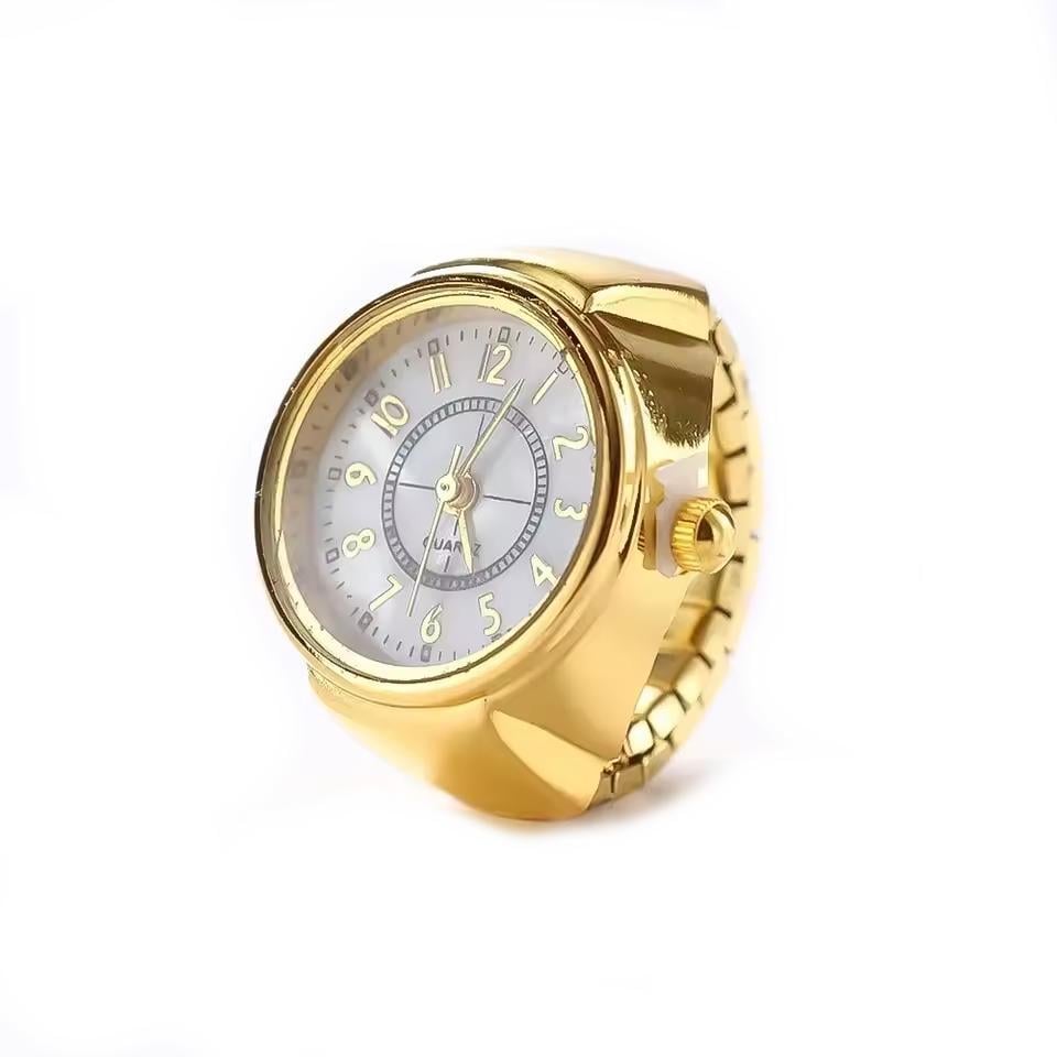 Кольцо с часами на палец с кварцевым механизмом Золотистый