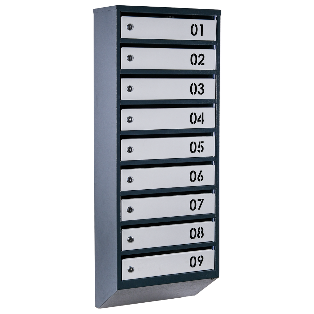 Почтовый ящик многосекционный ЯП09В 9-ячеек с замками Антрацитовый/Серый (21005180)