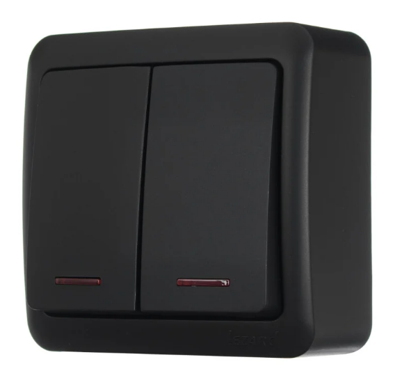 Выключатель двойной Lezard VIOLA с подсветкой Антрацитовый (26024619)