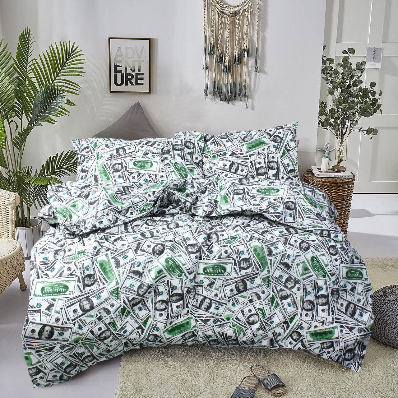 Комплект постельного белья Еней-плюс З0099 евро Белый/Зеленый