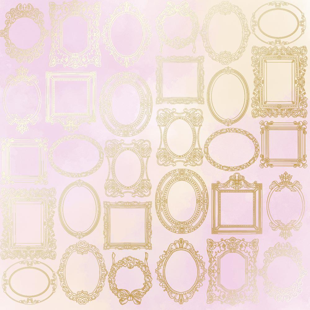 Лист бумаги односторонний Golden Frames с фольгированием 30,5х30,5 см Pink yellow/Watercolor