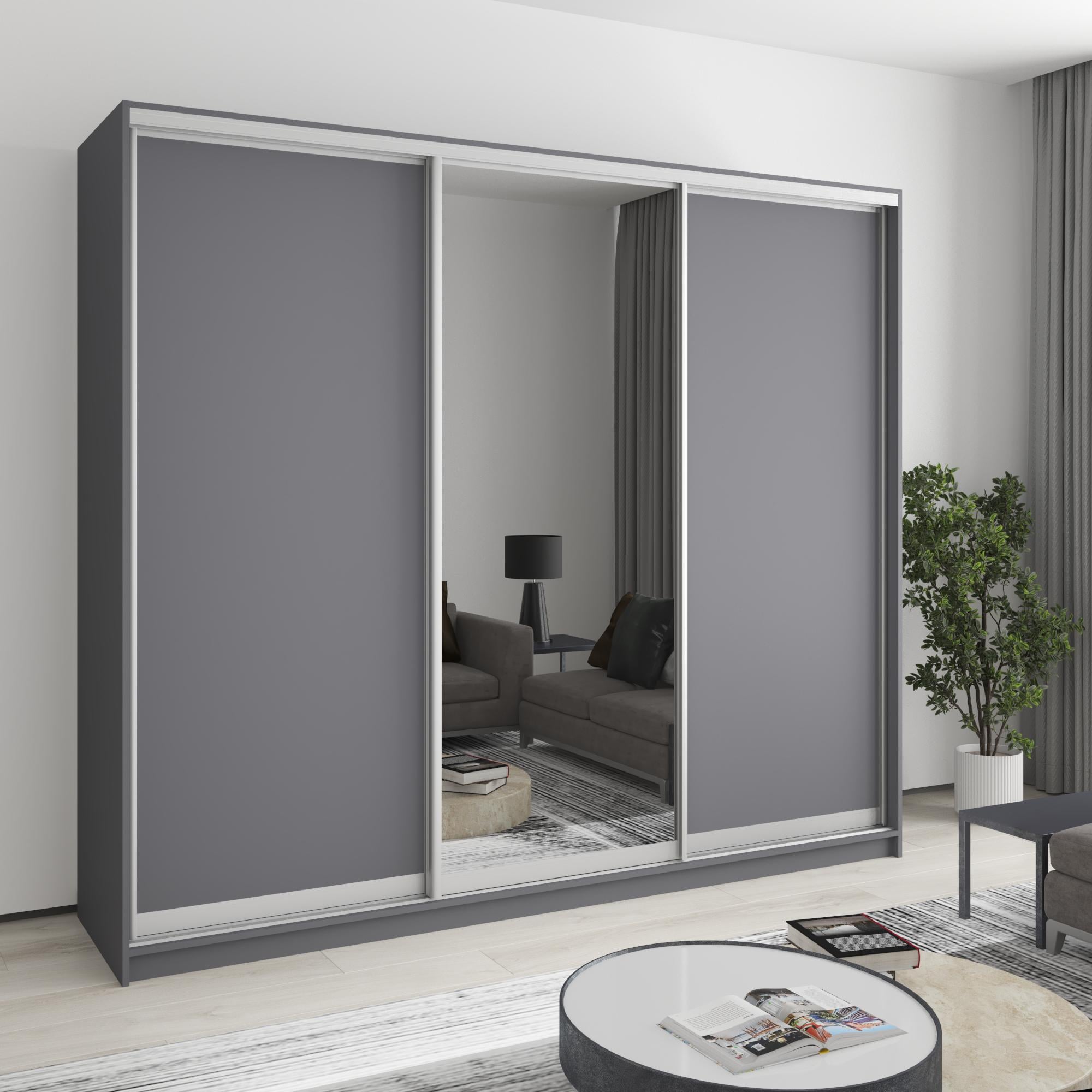 Шкаф-купе трехдверный MebelStar Комбо AL 2ДСП/Зеркало 240x45x210 см Антрацит (MBS-3204)
