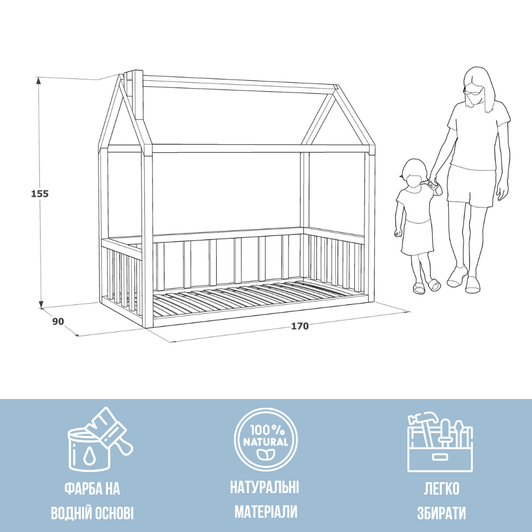 Детская кровать-домик RW Home из массива ольхи 160х80 см - фото 3