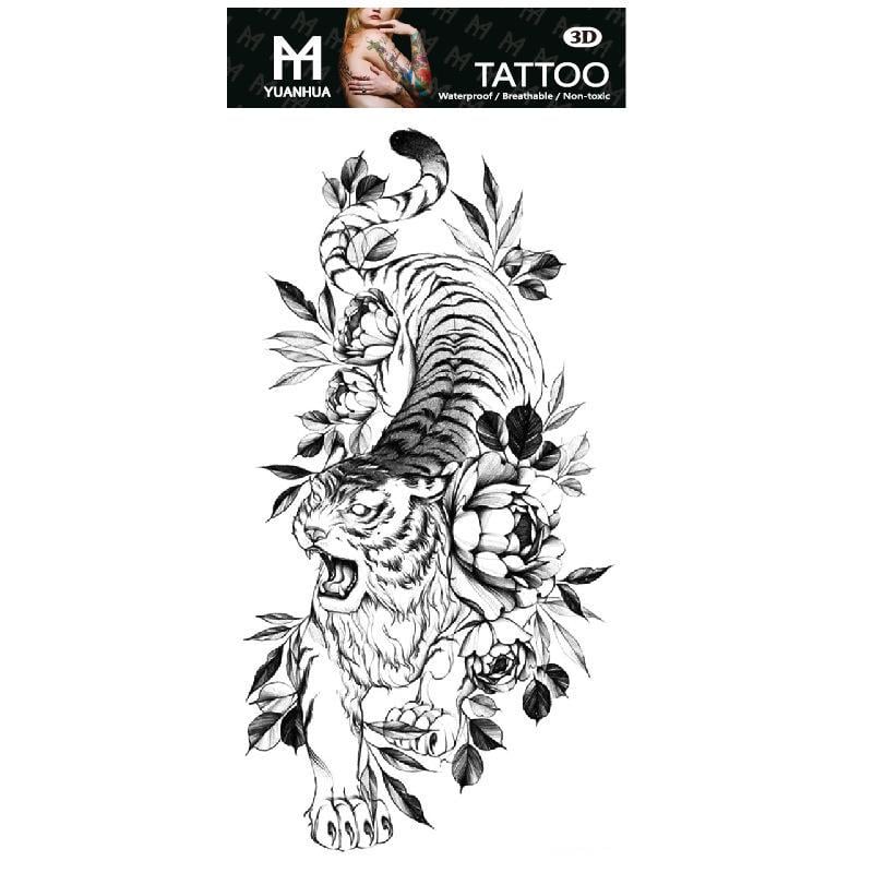 Тату тимчасове водостійке 3D велике Тигр у квітах FF-110 17,5х9 см (4419534) Тату тимчасове водостійке 3D велике Тигр у квітах FF-110 17,5х9 см (4419534)