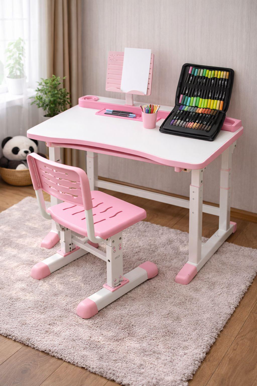 Парта со стульчиком BAMBI M 4818-4 с регулировкой наклона высоты и подставкой для книг Розовый (opt-106699)