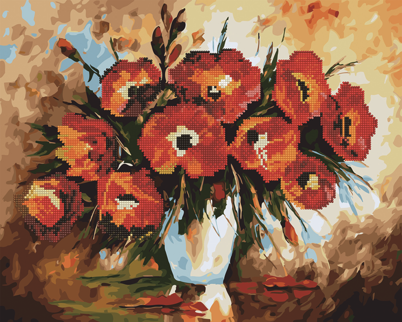 Алмазна мозаїка та картина за номерами Brushme Маки у вазі 40х50 см у коробці (BGZS1107)