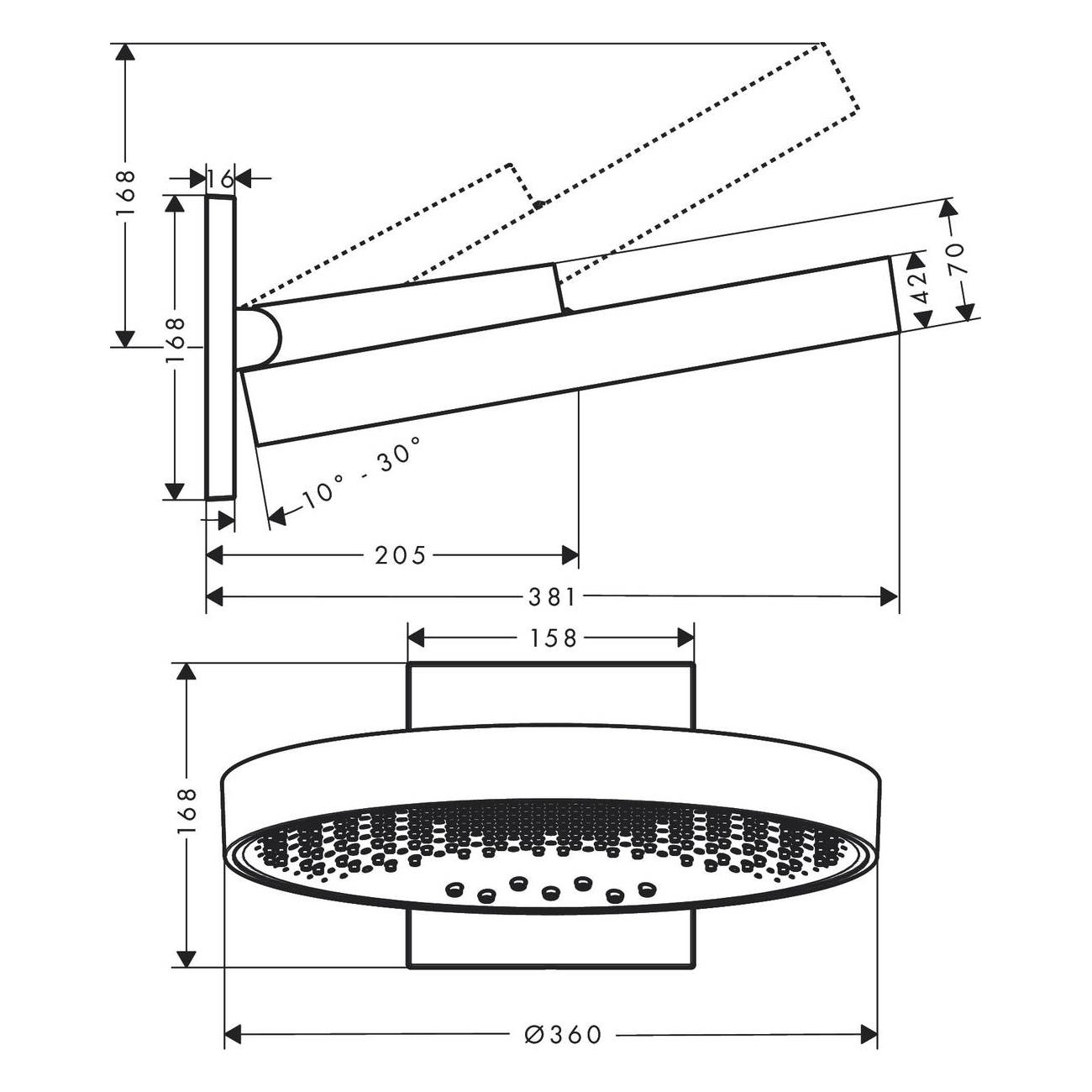 Верхній душ Hansgrohe RAINFINITY 26234000 360 мм із кронштейном Хром (71677) - фото 2