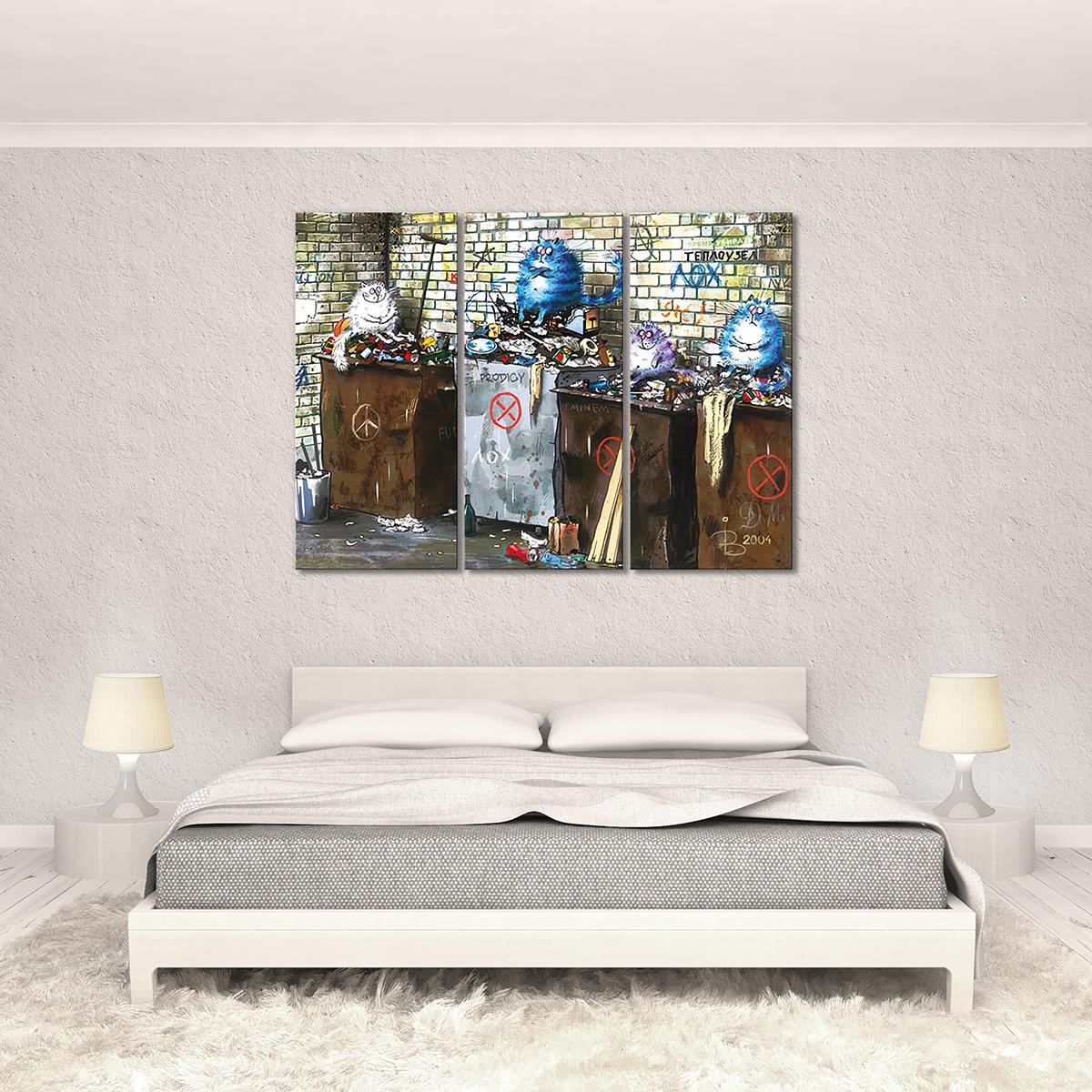 Модульная картина Коты на мусорке 80x120 см