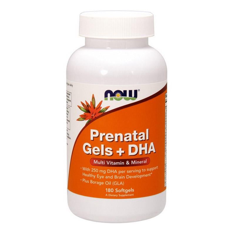 Витамины для беременных с DHA и метилфолатом NOW Prenatal Gels+DHA 180 мягких капс.