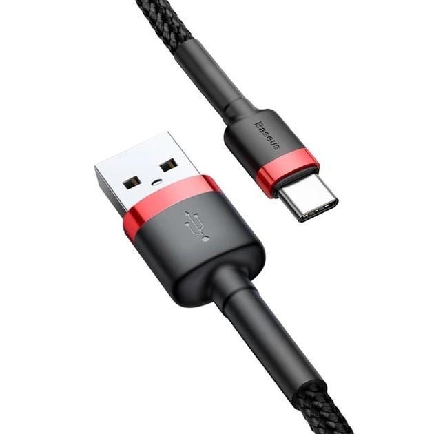 Кабель для швидкого заряджання BASEUS Cafule Cable USB для Type-C Quick Charge 3,0 3 A 1 м Black/Red (CATKLF-B91) - фото 7