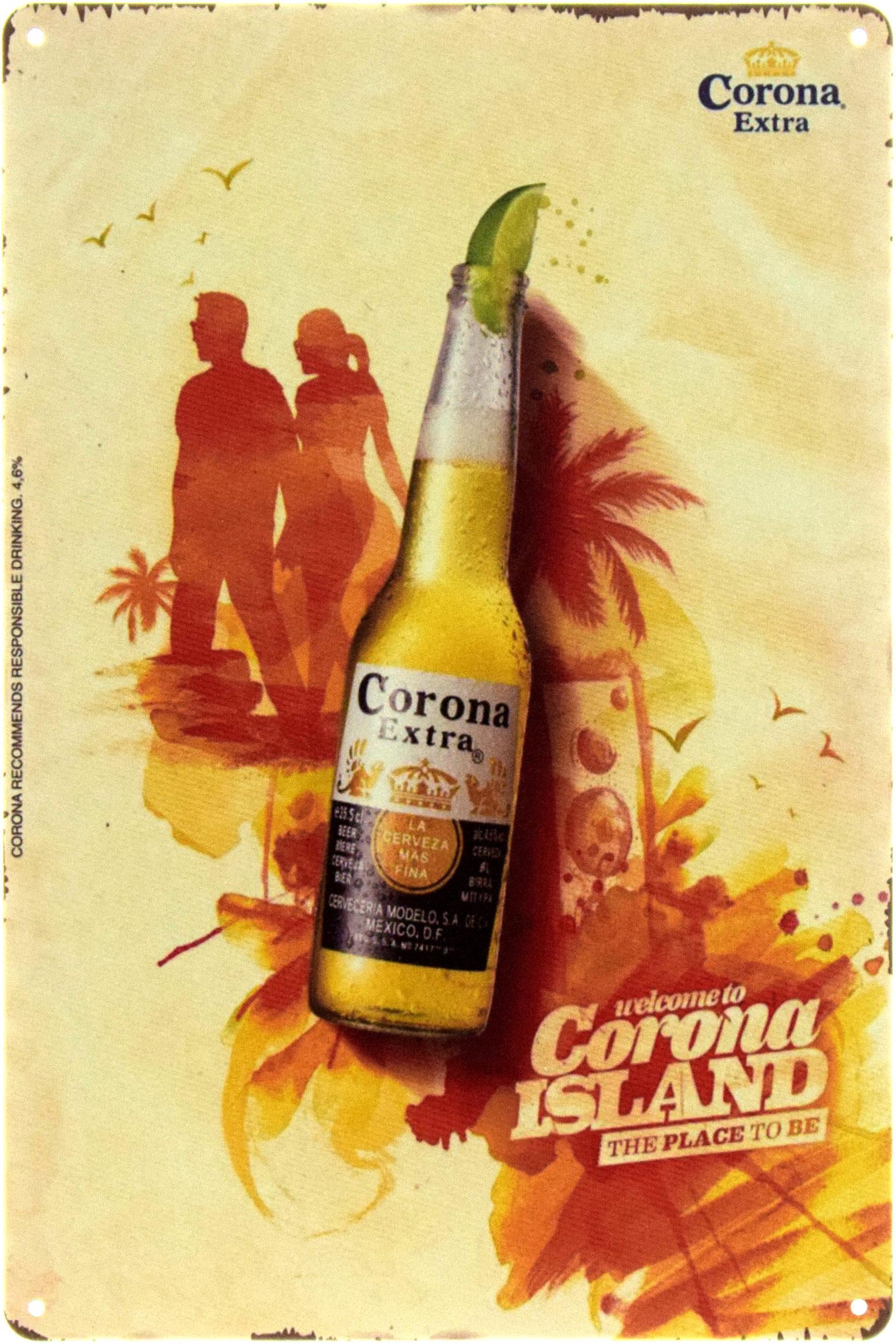 Табличка металлическая "Corona Extra Welcome Corona Island The Place To Be" 20x30 см (ms-104396)