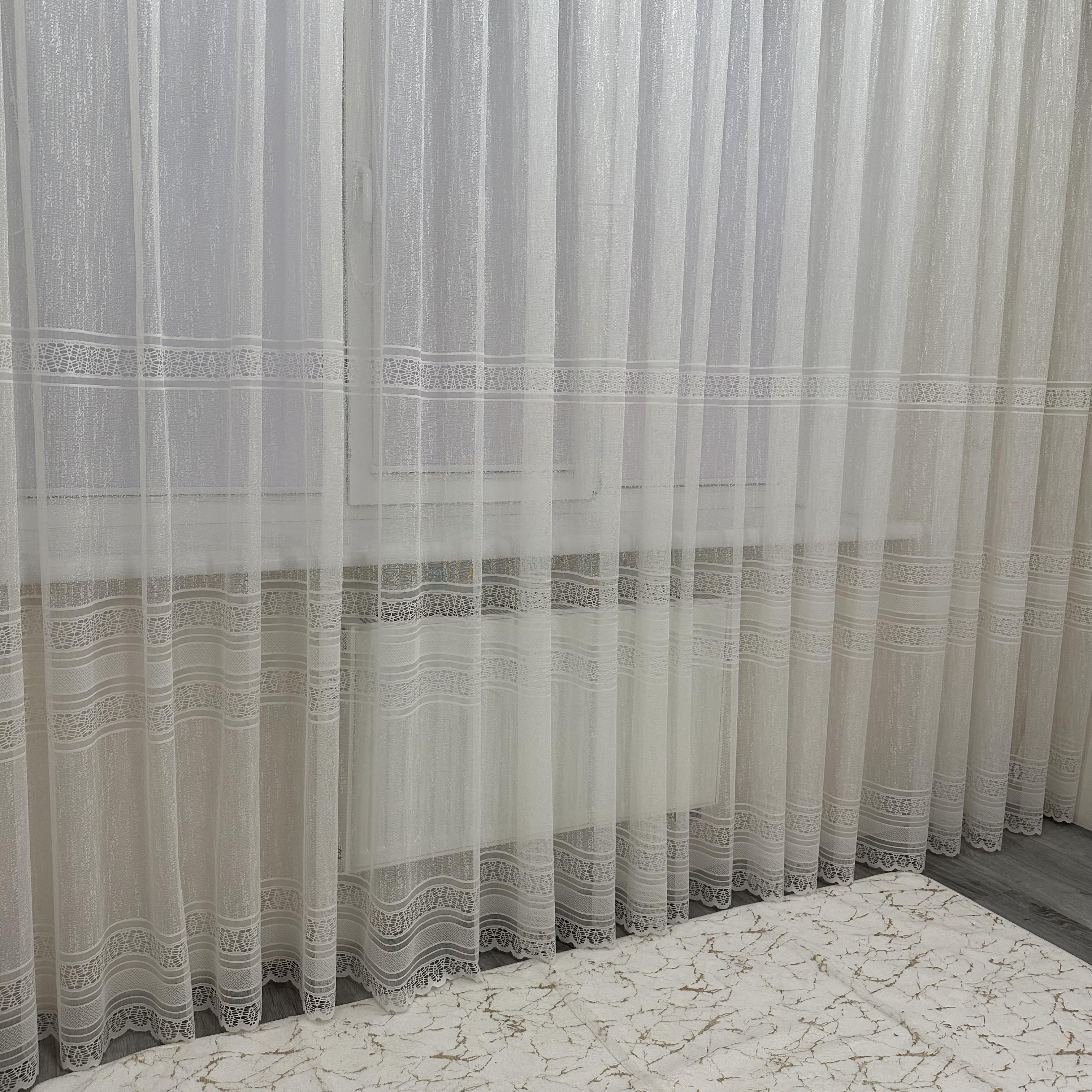 Тюль жаккард готова з візерунком 300х270 см на тасьмі 6 см 2 ряди петель Молочний (ТПМ-3) - фото 9 Тюль жаккард готова з візерунком 300х270 см на тасьмі 6 см 2 ряди петель Молочний (ТПМ-3) - фото 9