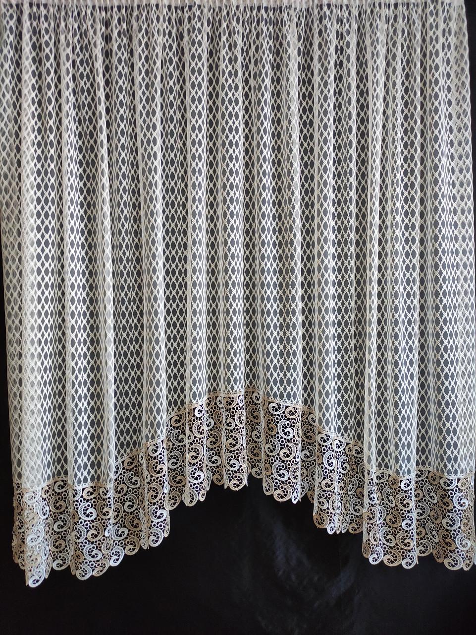 Занавеска аркой Ромб с кружевом 300х180 см Молочный с бежевым (а30ком-1рм) - фото 1 Занавеска аркой Ромб с кружевом 300х180 см Молочный с бежевым (а30ком-1рм) - фото 1