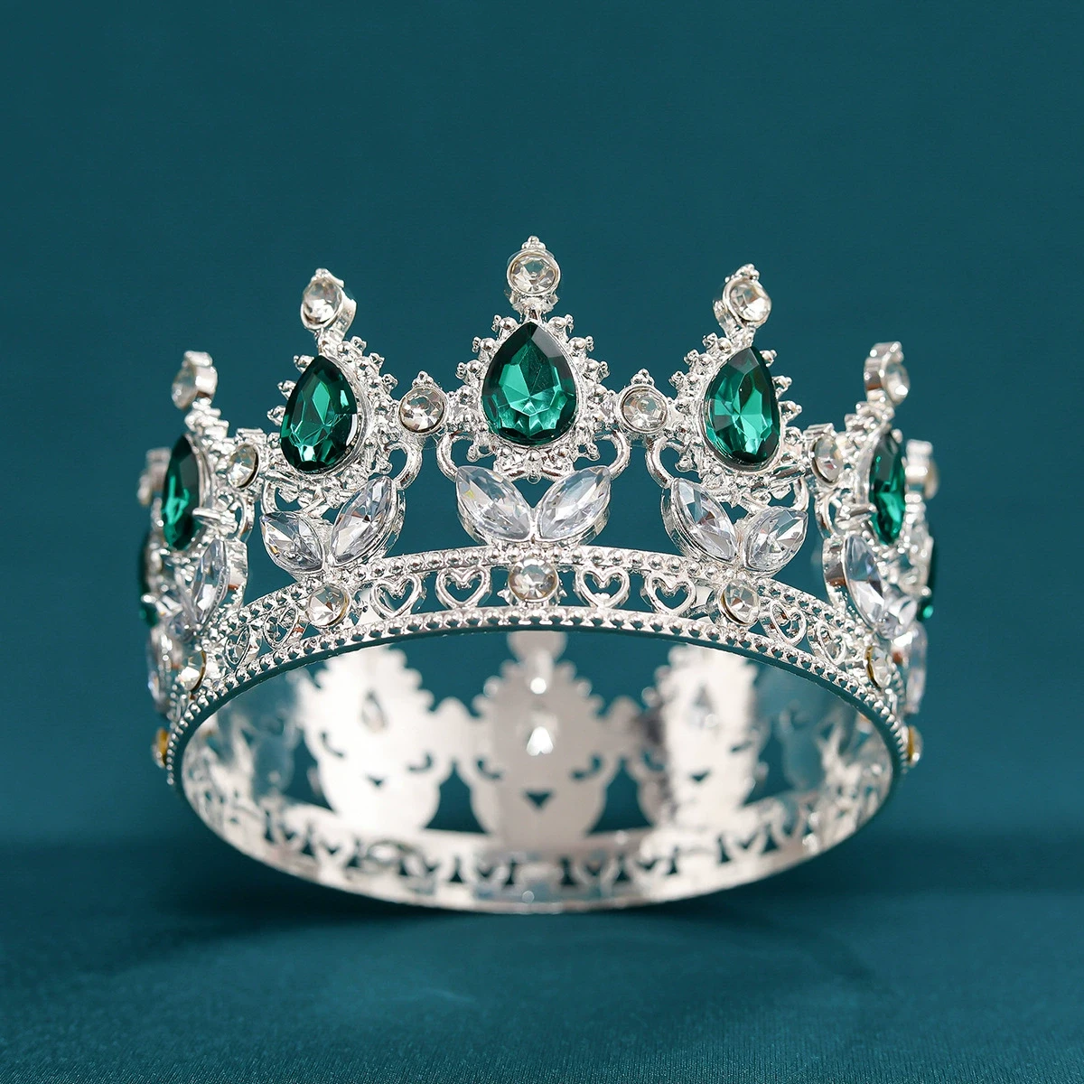 Топпер на торт Корона европейской королевы d 8 см Серебристо-зеленый (2557365185)