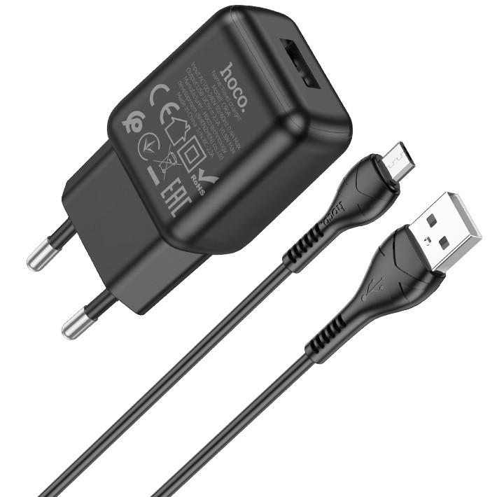 Зарядное устройство с кабелем Hoco C96A MicroUSB Single Port Charger 1USB 2.1A Black (476985)