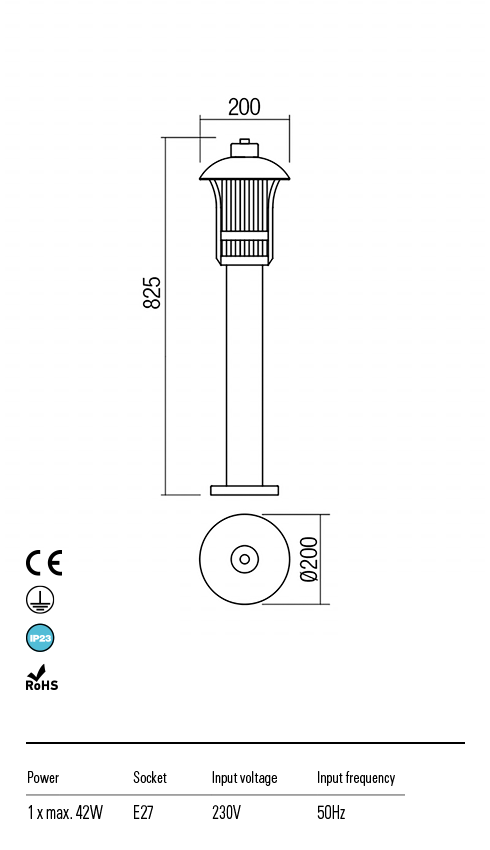 Стовпчик Redo Norge St H825 E27 42 W Ip33 Cf 4.1.1 (9576) - фото 3