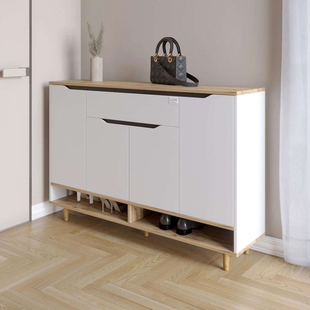 Комод у передпокій Lion Салліван Тумба-2 з полицею для взуття Німфея альба/Дуб Аппалачі (000-000-1808)