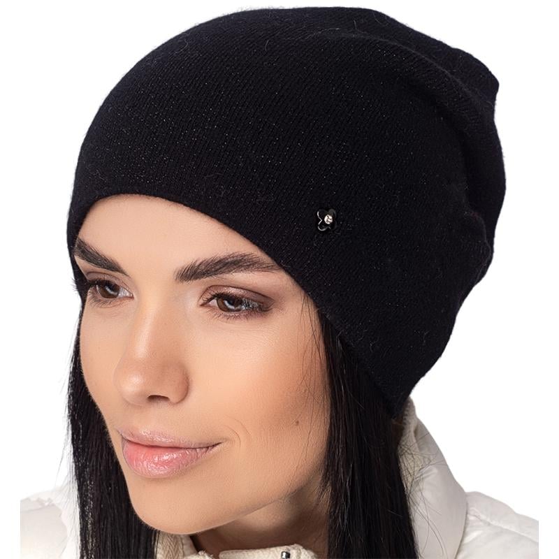 Шапка женская Leks ОКТАВА полушерстяная с добавлением ангоры сзади сцеплена с люрексовой нитью one size Черный