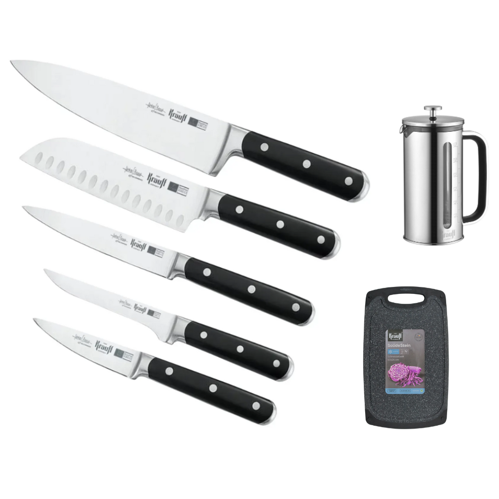 Набор ножей Krauff Prime Chef с френч-прессом и кухонной доской (55-333-634)