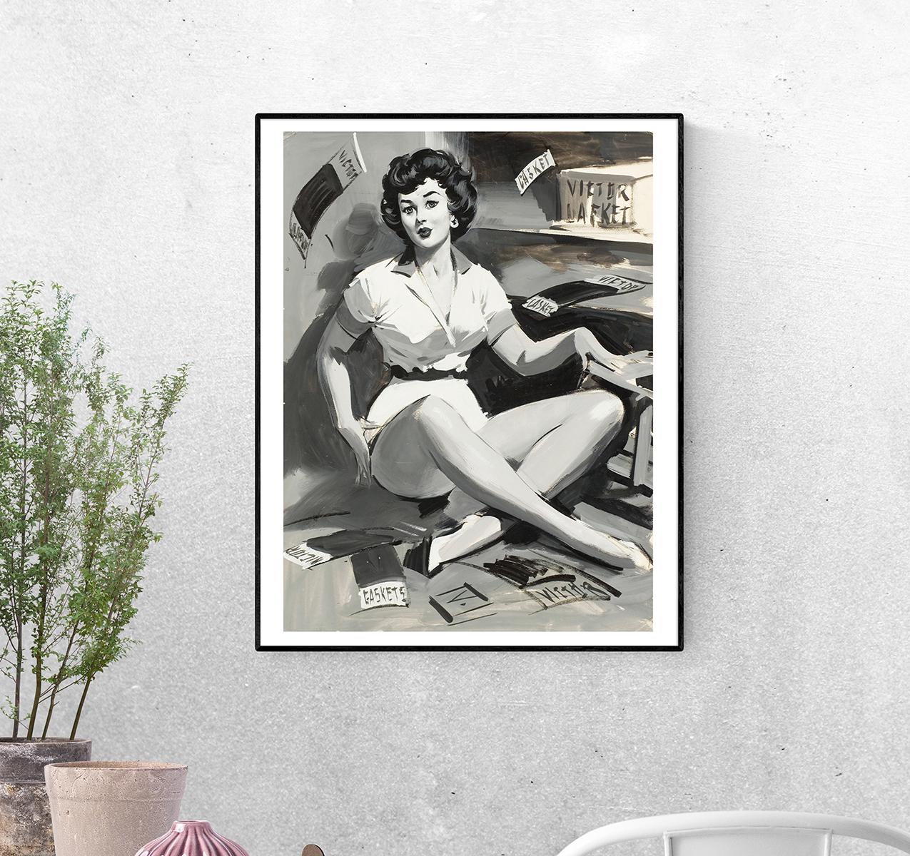 Постер Кокетливо сидит на полу формат А-0 (pin_up_023019_Poster)