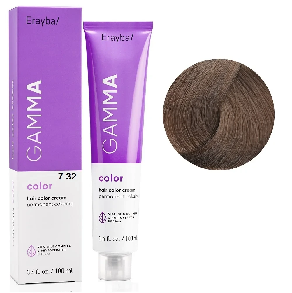 Фарба для волосся перманентна Erayba Gamma Color Cream 7/32 Золотисто-бежевий блонд 100 мл