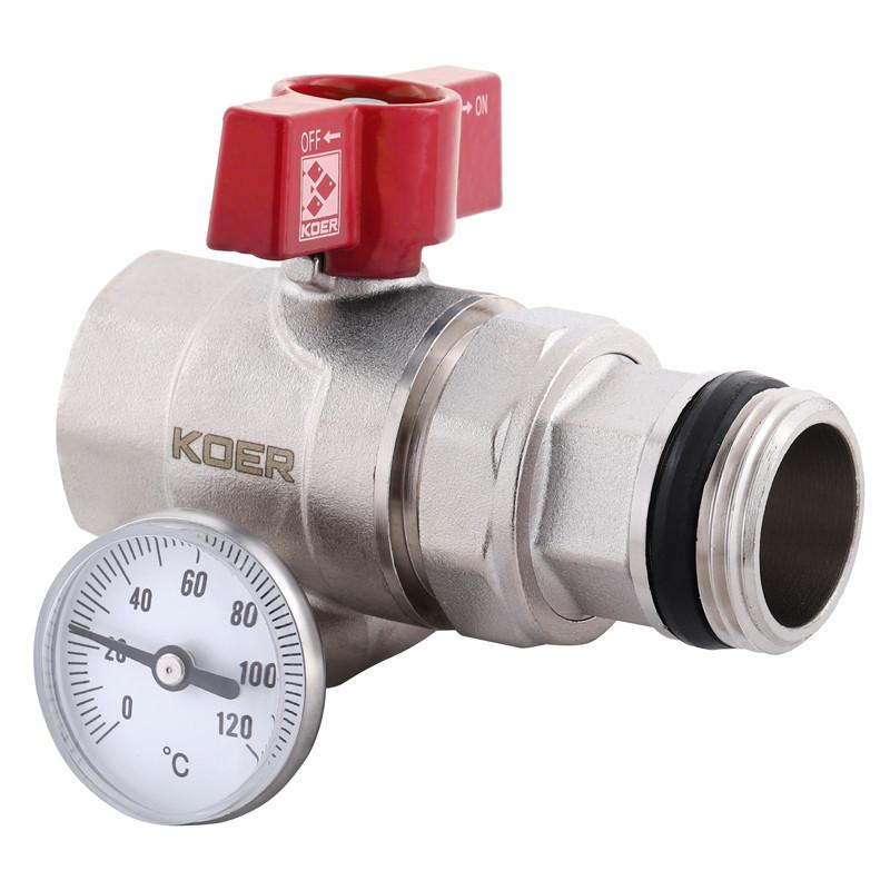 Кран с американкой Koer KR.1032-Gi Антипротечка с термометром прямой 1'' (KR2893) - фото 3 Кран с американкой Koer KR.1032-Gi Антипротечка с термометром прямой 1'' (KR2893) - фото 3