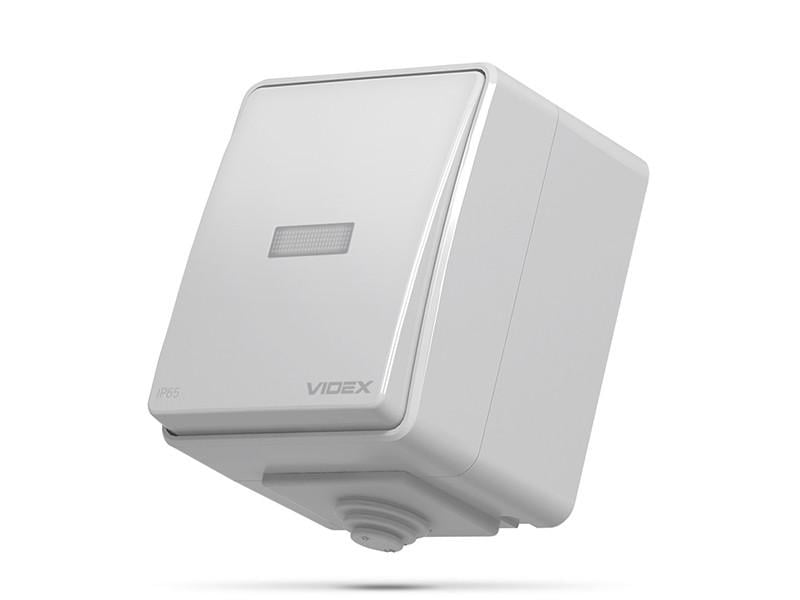 Выключатель наружный одноклавишный Videx Binera с подсветкой Серый IP65 (VF-BNW11L-G)