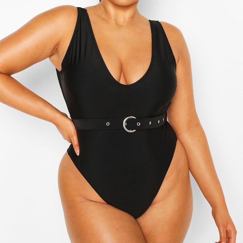 Купальник слитный Boohoo 7446 с поясом 3XL р. 52 Черный