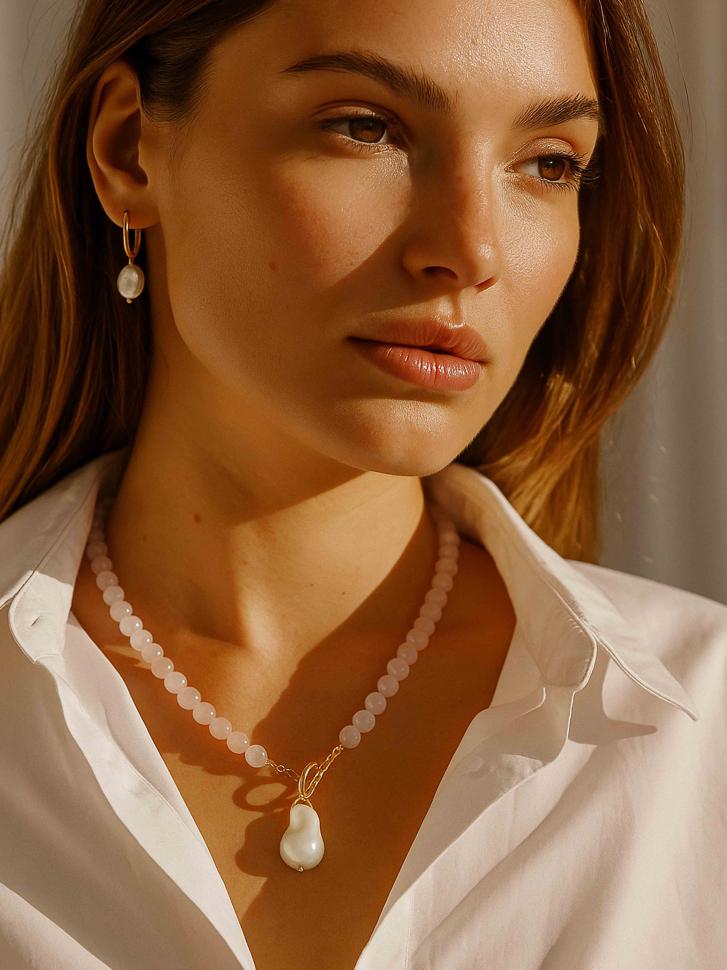 Намисто з рожевим кварцем та перлиною (5326) - фото 3 Намисто з рожевим кварцем та перлиною (5326) - фото 3