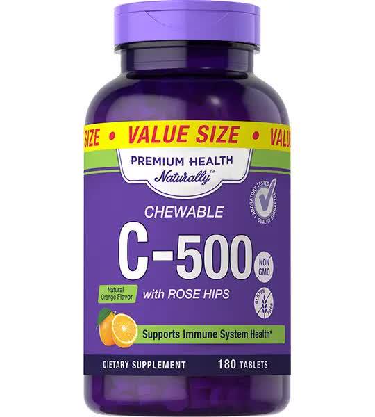 Витамин C Piping Rock Chewable Vitamin C 500 мг with Rose Hips 180 Tabs Orange