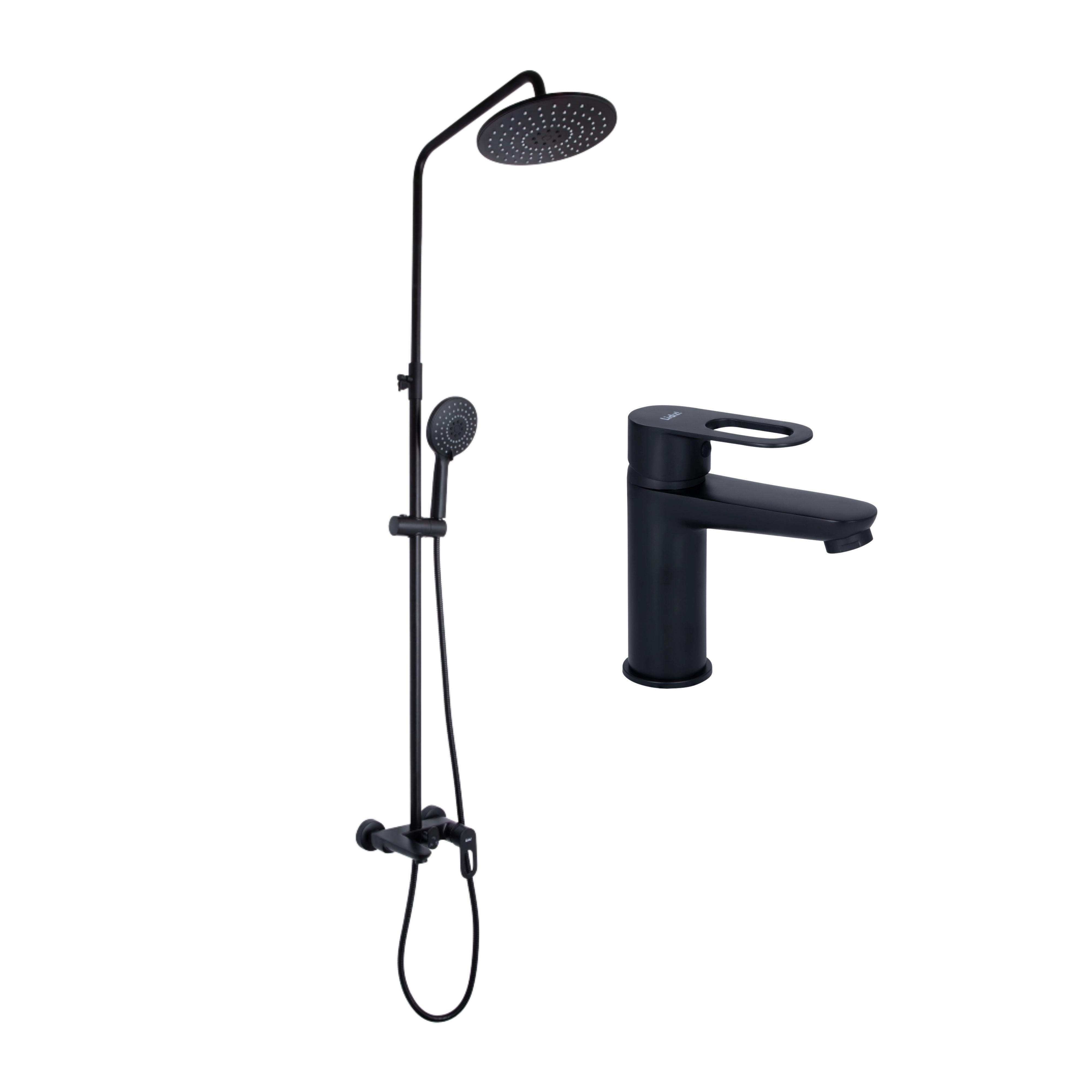 Комплект Lidz Latwa Black смеситель для умывальника LDLAT001BLA45418/душевая система LDLAT1030BLA45422 (SD00053822)