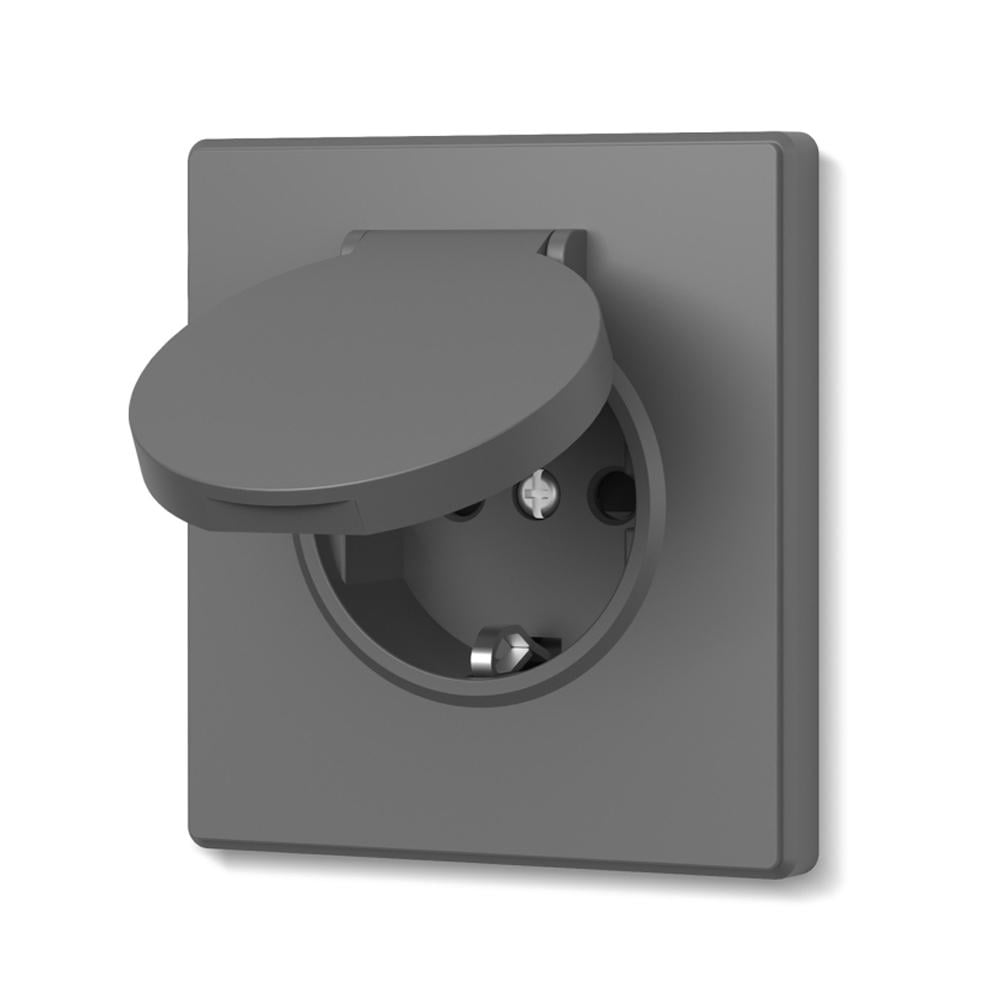 Розетка одинарная Video Nota с заземлением и крышкой со шторками Серый графит (31588033)